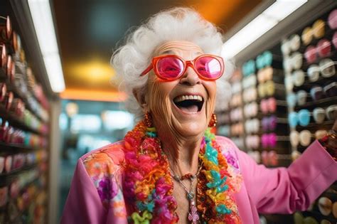 Premium AI Image Happy Senior Lady Choosing Prescription Glasses