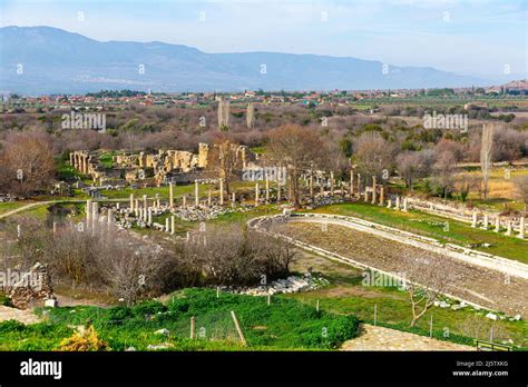 Ruins Of South Agora With Huge Pool In Aphrodisias Turkey Stock Photo