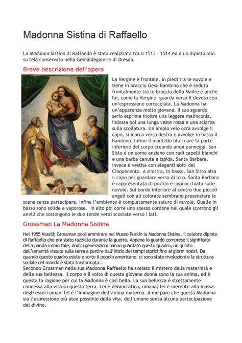 Madonna Sistina Di Raffaello Breve Descrizione Dellopera La Vergine