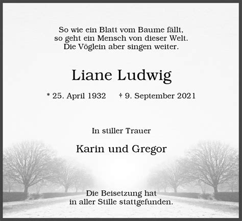 Traueranzeigen Von Liane Ludwig Trauer In NRW De