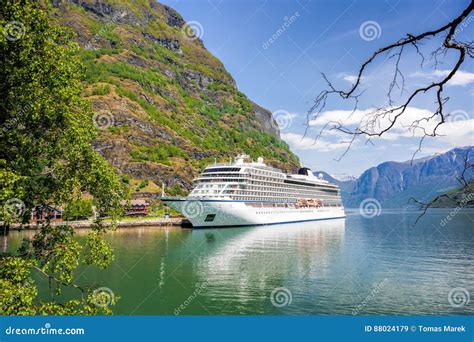 Port of Flam with Cruise Ship in Norway Stock Image - Image of norway ...