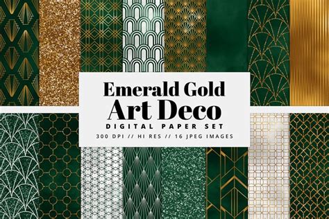 Emerald And Gold Art Deco Digital Paper Set