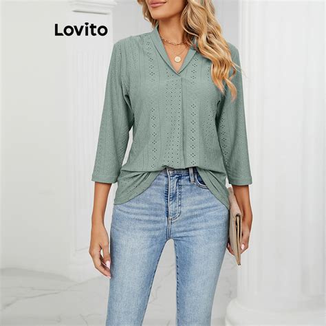 Lovito Blusa Casual Jacquard Lisa Para Mulheres LNL58053 Shopee Brasil