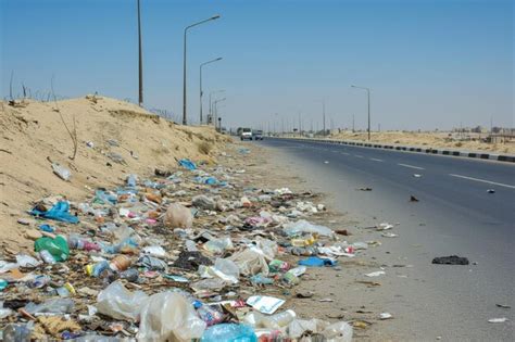 Premium Photo Lot Of Litter On The Side Of The Road In Egypt