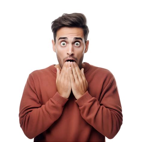 Shocking reaction of a man covering his mouth portrait photography
