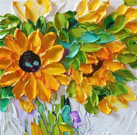 Original Painting Impasto Painting Yellow Sunflowers On Canvas Home Decor Oil Painting