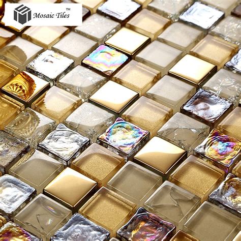 TST Crystal Glass Mosaic Tile Iridescent Golden Glass Tile Bathroom