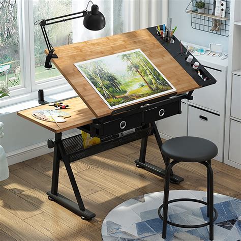 Buy Adjustable Drafting Table With Stool Tiltable Draft Desk Drawing