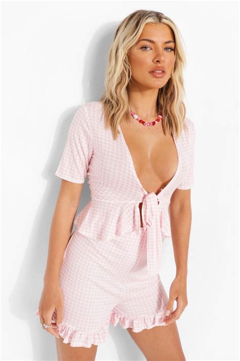 Gingham Ruffle Hem Flippy Shorts Womens Gingham Gingham Outfit Gingham