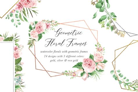 Watercolor Floral Geometric Frames By Birdiy Design Thehungryjpeg