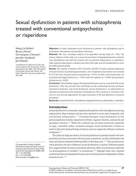 Pdf Sexual Dysfunction In Patients With Schizophrenia Treated With Conventional Antipsychotics