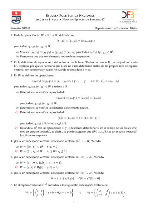 Algebra Ejercicios B Escuela Polit Cnica Nacional Lgebra Lineal