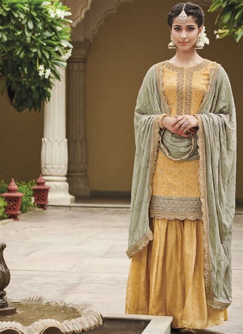 Yellow And Dusty Mint Green Gharara Suit Gharara Suits Indian