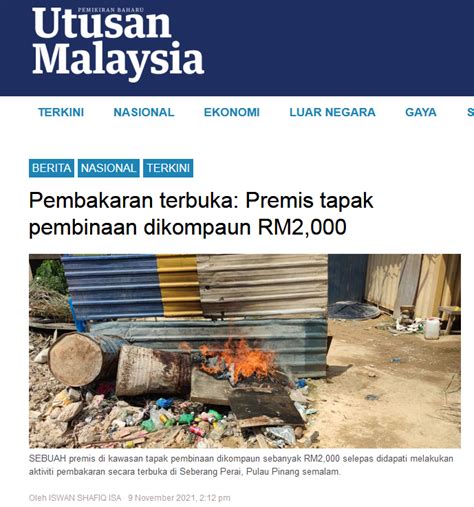 Pembakaran Terbuka Premis Tapak Pembinaan Dikompaun Rm Enviro