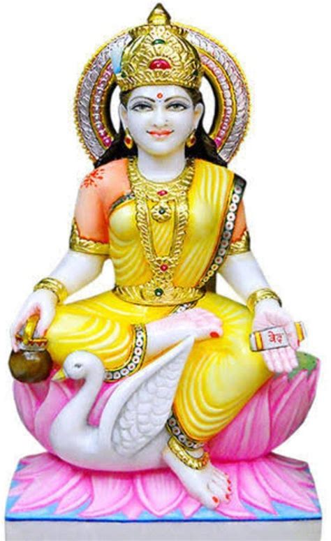 Painted Hindu White Marble Panchmukhi Gaytri Statue For Temple Size