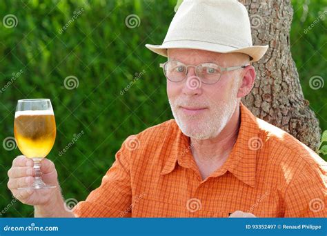 Mature Man Drinking A Beer Outside Stock Image Image Of Drink People