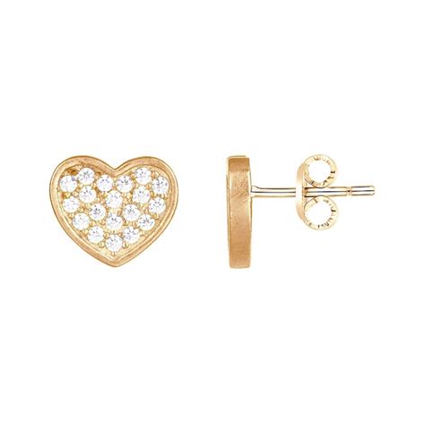 Boucles D Oreilles Femme Puces Coeur Plaque Or Jaune Et Oxydes