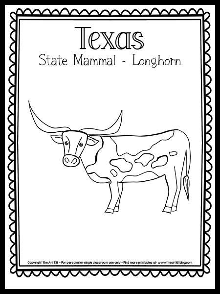 Texas Coloring Page State Mammal The Longhorn Free Printable