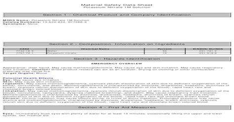 Material Safety Data Sheet Potassium Nitrate 1m Solution · 2017 8 16 · Potassium Nitrate 1m