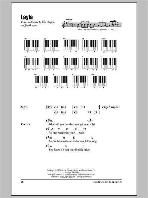 Layla Sheet Music Eric Clapton Lyrics And Piano Chords