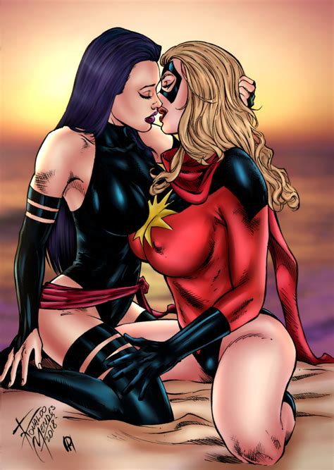 Rule 34 2girls Blonde Hair Carol Danvers Female Female Only Kissing