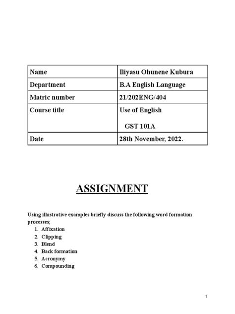 Gst 101a Assignment Pdf Morphology Linguistics Word