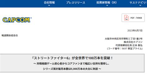 『ストリートファイター6』が全世界で100万本を突破！