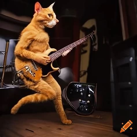 Funny Cat Playing Bass Guitar On Stage On Craiyon