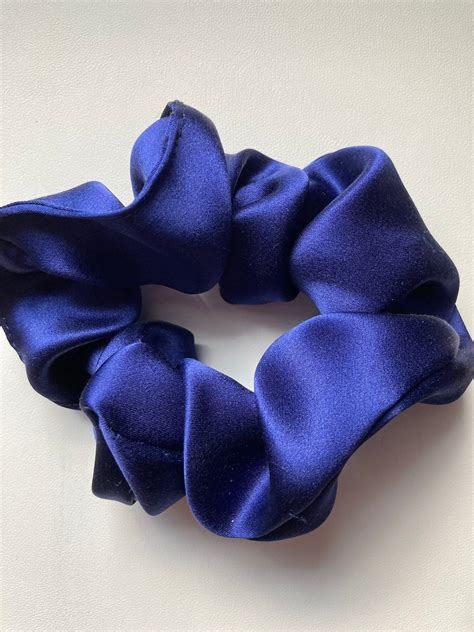 Navy Blue Silk Charmeuse Scrunchie Silk Scrunchie Handmade Etsy