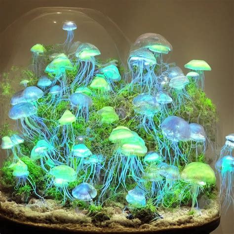 A Terrarium Of Bioluminescent Jellyfish Like Mushrooms Stable Diffusion