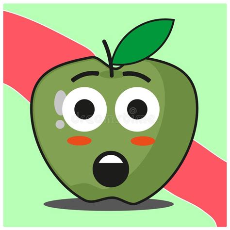 Cute Green Apple Fruit Cartoon Face Mascot Character Vector Design