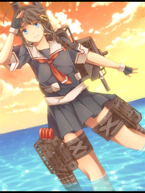 Wallpaper Gadis Anime Kantai Koleksi Fubuki KanColle Shoulder