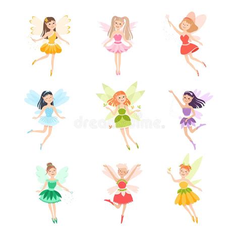 Cute Fairies In Pretty Dresses Girly Cartoon Characters Collection