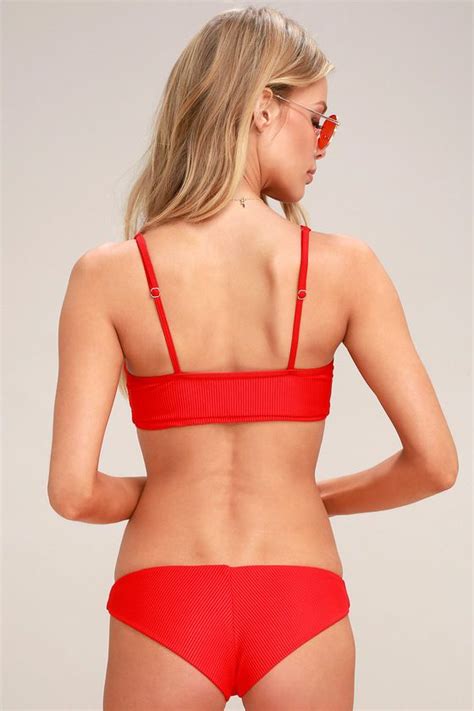 Greer Red Ribbed Bikini Bottom In Bikinis Red Bikini Top Red