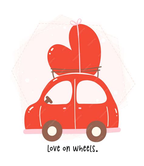 Premium Vector | Heartwarming valentine cartoon cute kawaii car in red