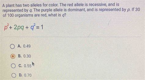 Solved A Plant Has Two Alleles For Color The Red Allele Is Recessive