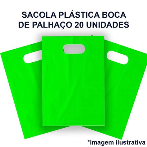 Sacola Plástica Verde C Alça Boca de Palhaço 20x30cm C 20un