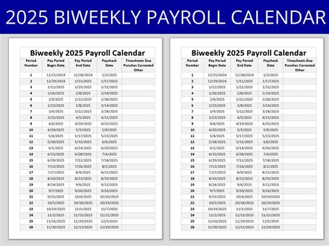 Biweekly Payroll Calendar 2025 MS Editable Word, Excel Pay Period Start