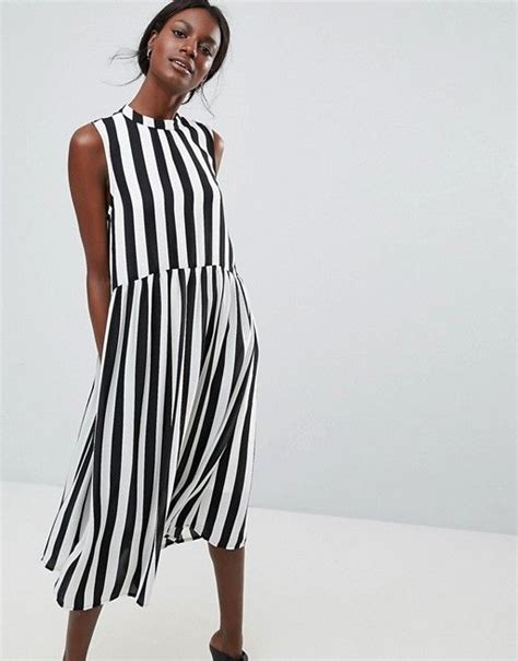 Black White Striped Dress Stripes Fashion Striped Midi Dress Long