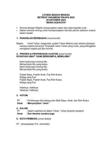 Liturgi Ibadah Minggu Retreat Oikumene Pikapg 2023 Pdf