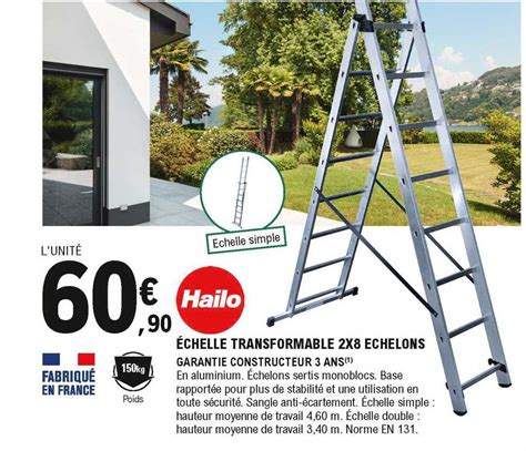 Promo échelle Transformable 2 X 8 échelons chez E Leclerc Brico