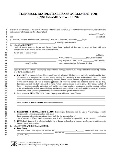 Free Tennessee Rental Lease Agreement Templates Pdf