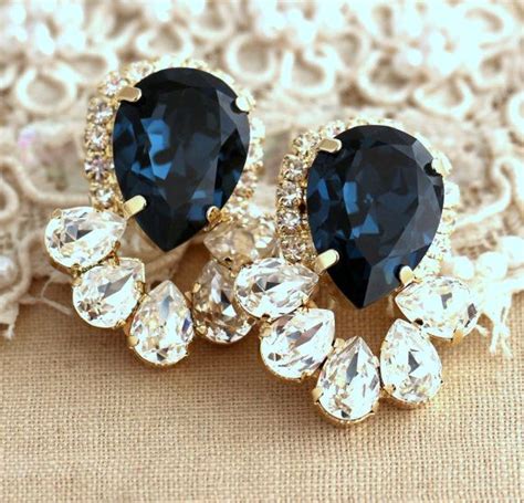 Blue Navy Earrings Dark Blue Earrings Bridal Navy Blue Etsy Dark Blue Earrings Navy