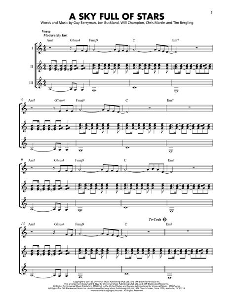 A Sky Full Of Stars By Coldplay Sheet Music For Guitar Ensemble At