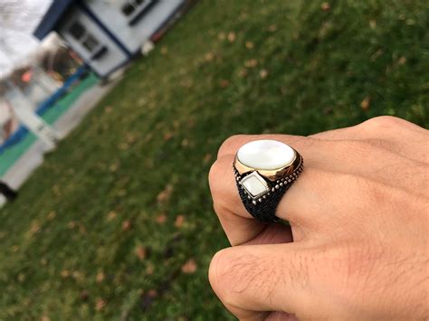 Mens Mother Of Pearl Ring 925k Sterling Silver White Etsy