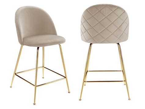 Juego De Taburetes De Bar Terciopelo Y Metal Dorado Beige Melbourne