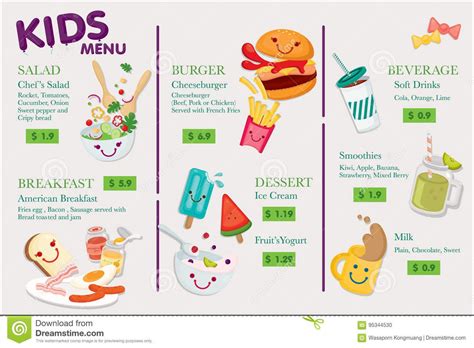 Kids Menu For Restaurant Menu For Children In Cute Design Stock Vector