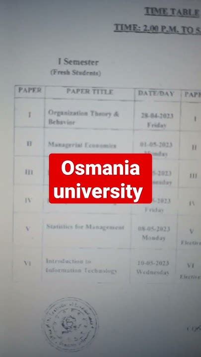 Osmania University Distance Education Mba Exam Time Table 2023 13rd