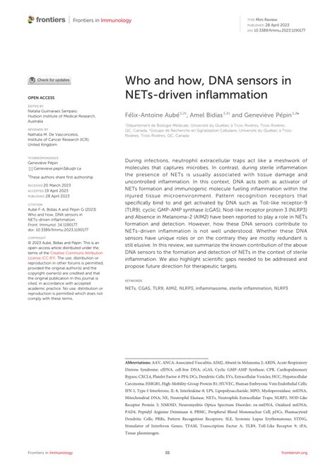 Pdf Who And How Dna Sensors In Nets Driven Inflammation