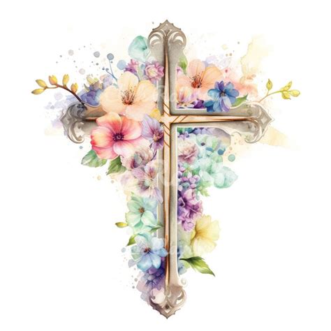 Croix chrétienne avec des fleurs 12 PNG de haute qualité baptême